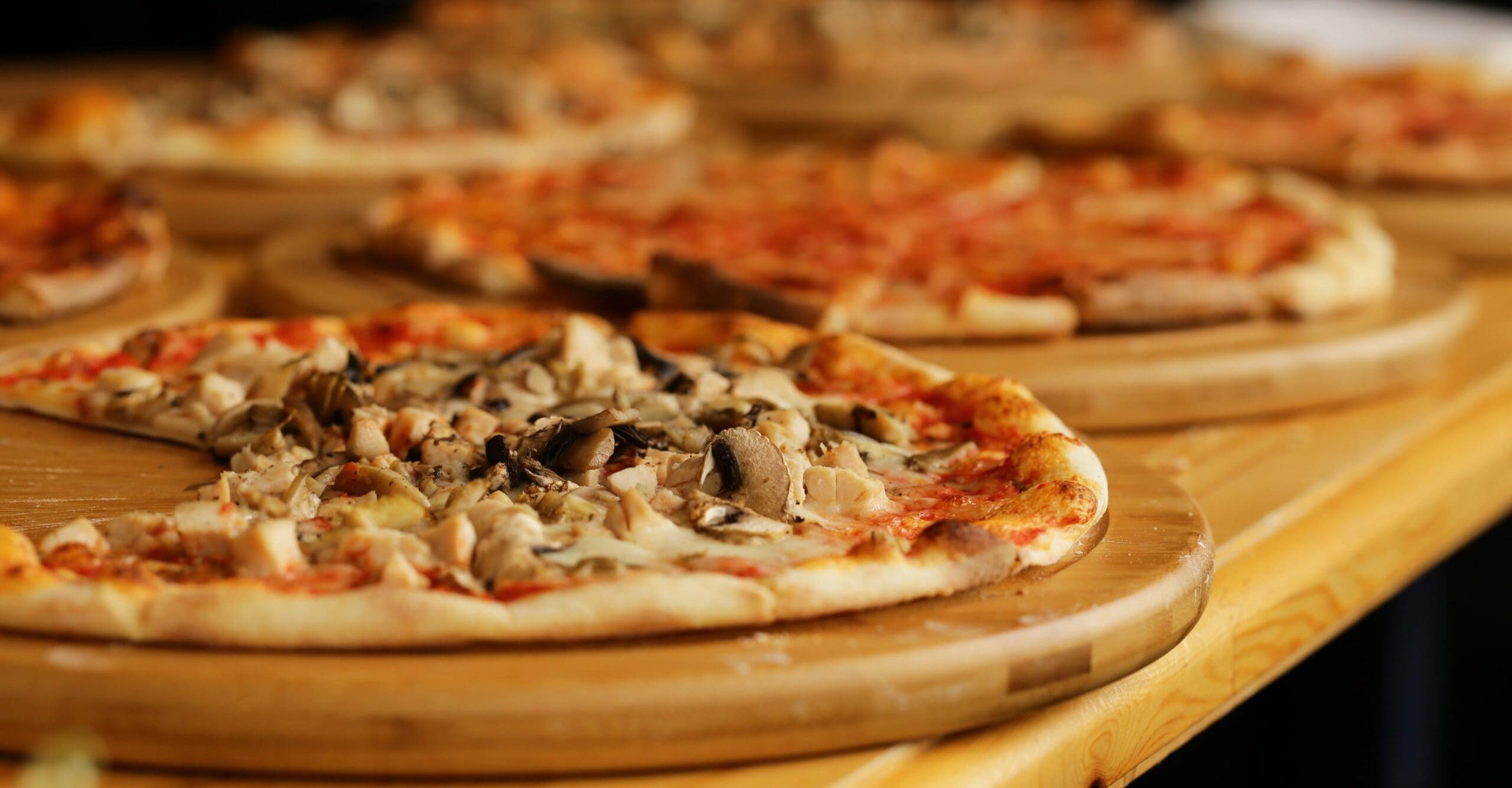 buffet table for a banquet, sandwich and pizza