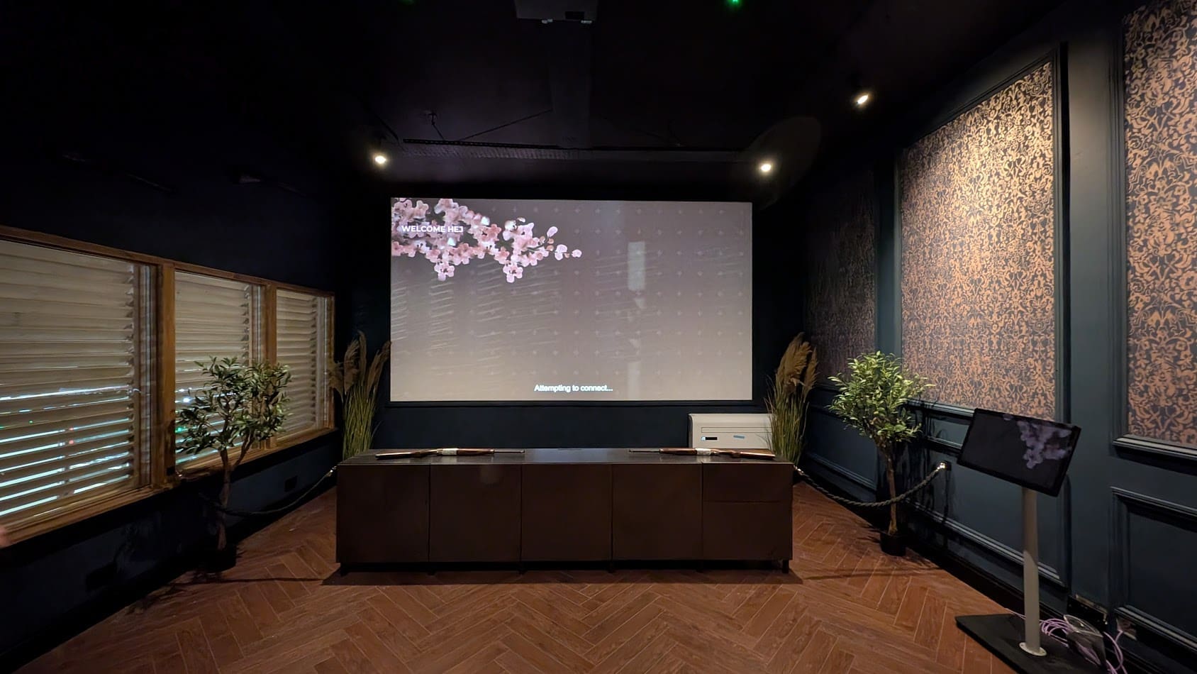 The Clay Lounge in Milton Keynes, with projected wall and shutters over viewing windows