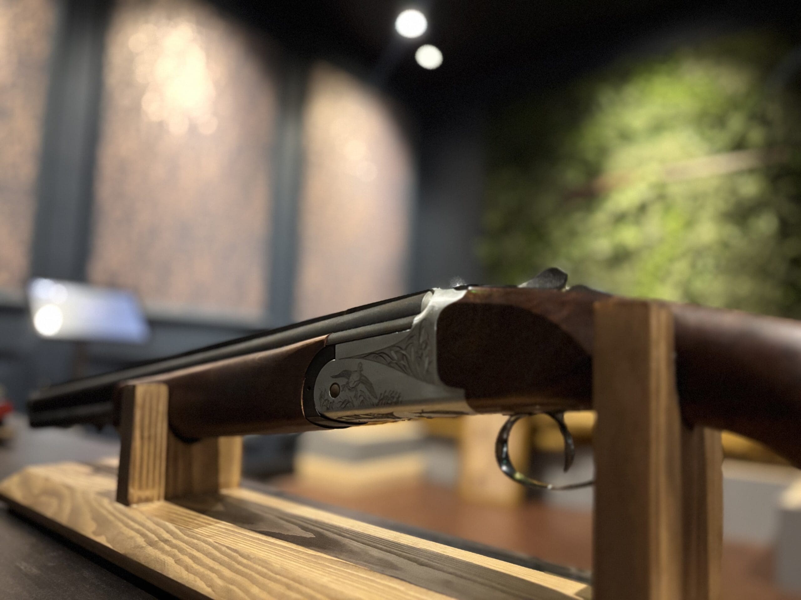Detail of a shotgun at The Clay Lounge in Milton Keynes